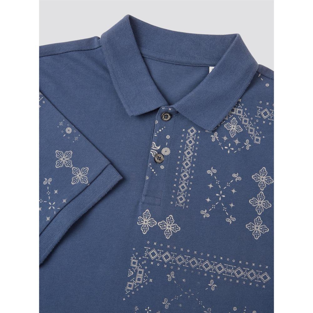 BEN SHERMAN GEO PRINT POLO SHIRT BLUE DENIM