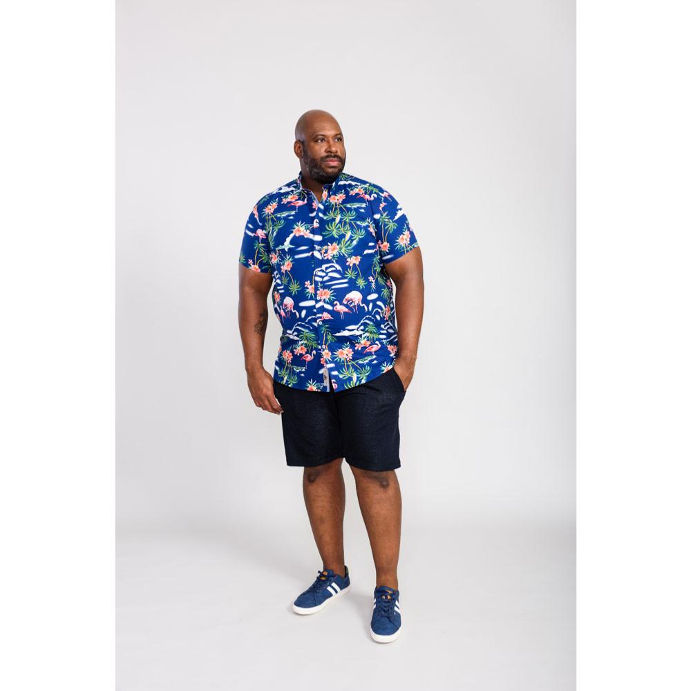D555 DURHAM FLAMINGO PRINT HAWAIIAN COTTON SHIRT