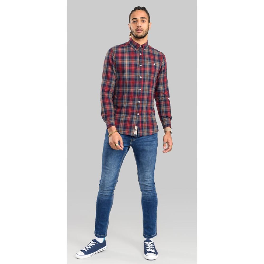 D555 ABBOT LONG SLEEVE FLANNEL CHECK SHIRT WITH CHEST POCKET RED/NAVY