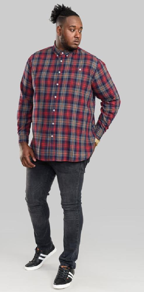 D555 ABBOT LONG SLEEVE FLANNEL CHECK SHIRT WITH CHEST POCKET RED/NAVY