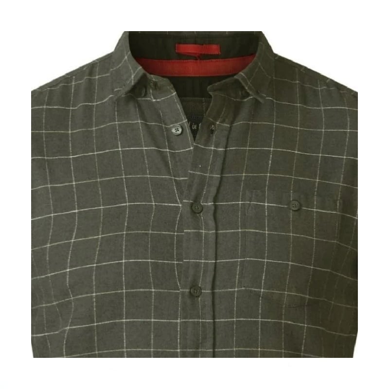 D555 TAYLOR LONG SLEEVE BRUSHED COTTON WINDOWPANE CHECK SHIRT OLIVE