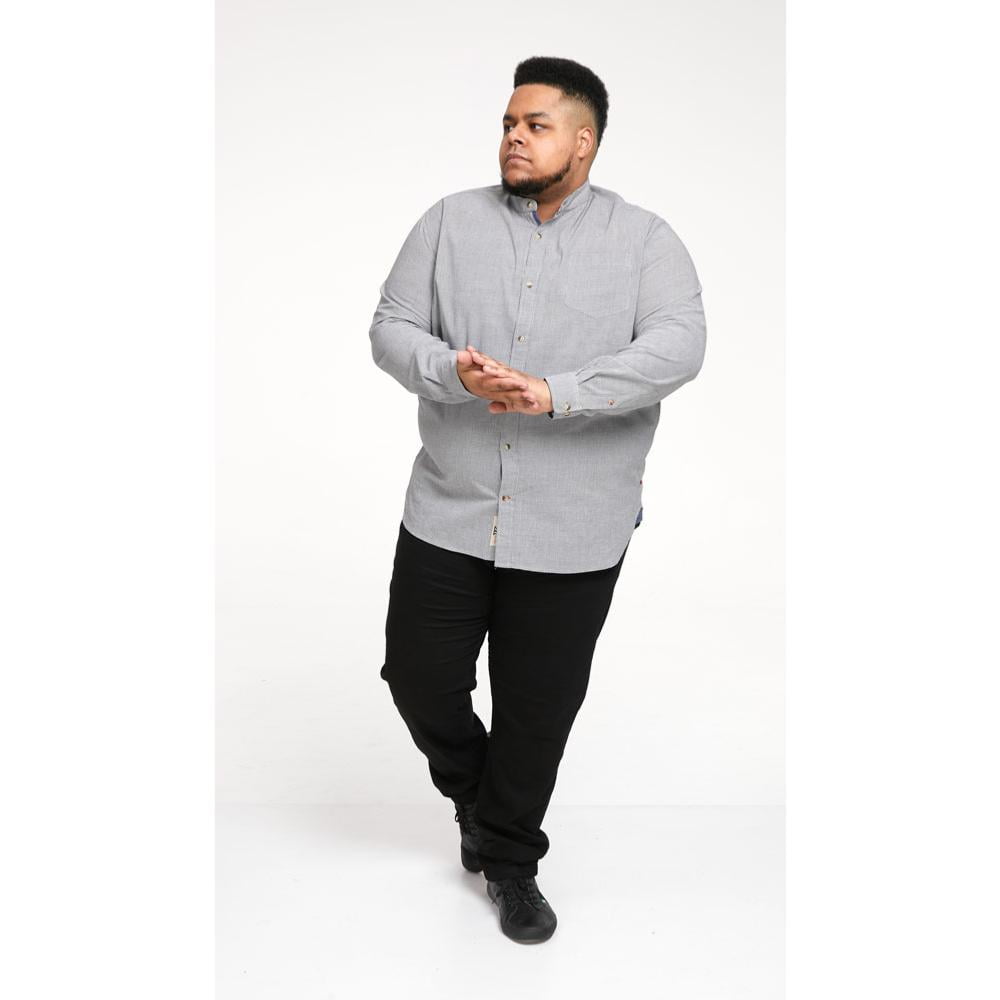 D555 JERRY LONG SLEEVE GRANDAD SHIRT WITH MICRO DOG TOOTH CHECK