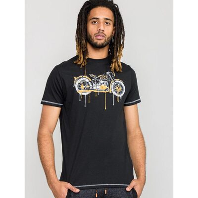 D555 ROCHESTER KINGSIZE MOTORBIKE ART PRINTED TEE SHIRT BLACK