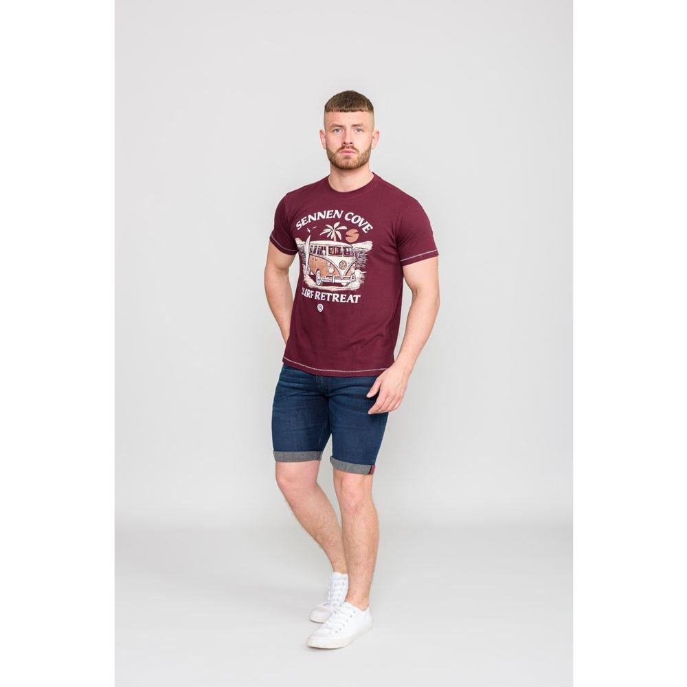 D555 KESWICK OFFICIAL LICENSED VW SURF BEACH CAMPERVAN PRINTED TEE BURGUNDY