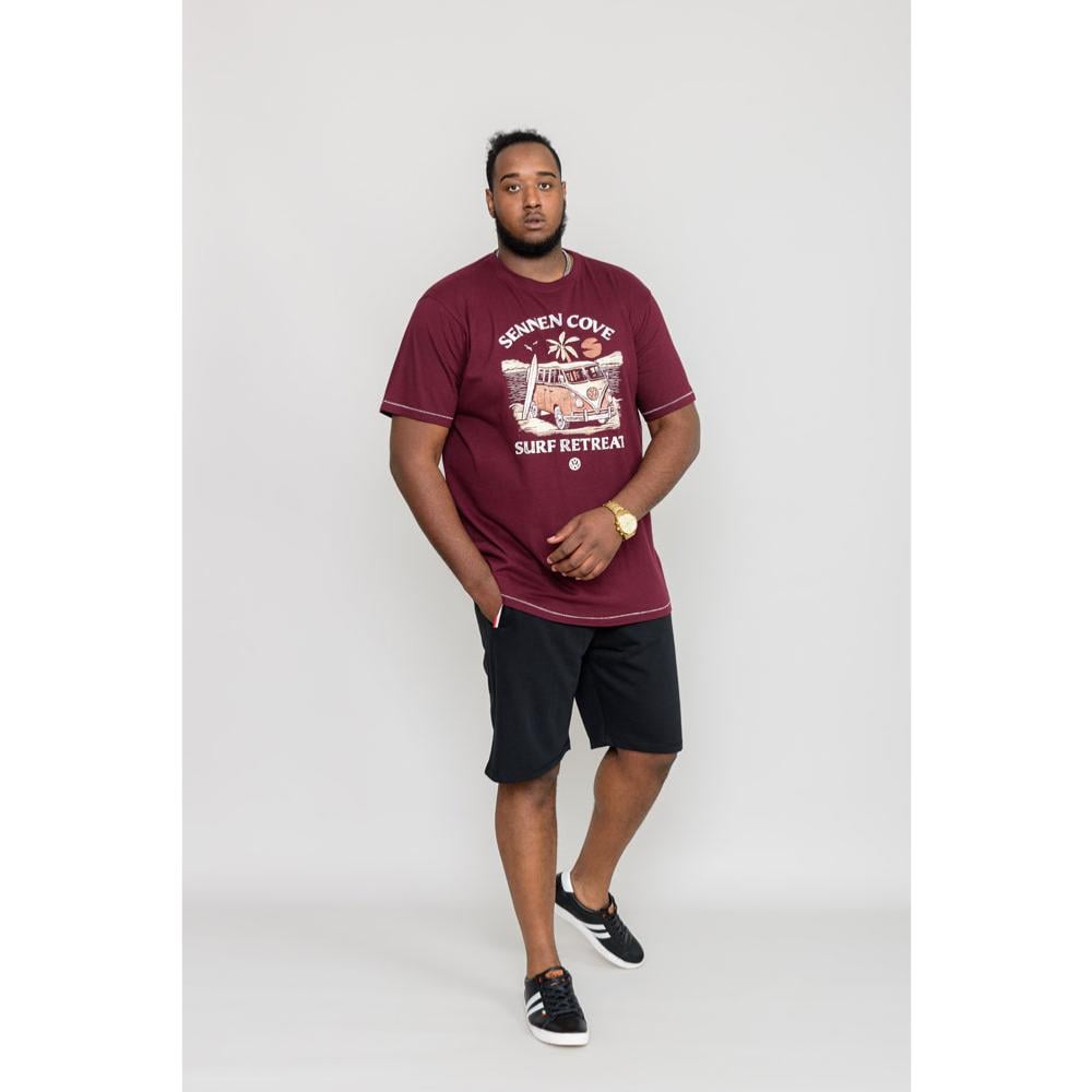 D555 KESWICK OFFICIAL LICENSED VW SURF BEACH CAMPERVAN PRINTED TEE BURGUNDY