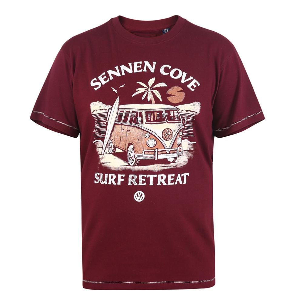 D555 KESWICK OFFICIAL LICENSED VW SURF BEACH CAMPERVAN PRINTED TEE BURGUNDY