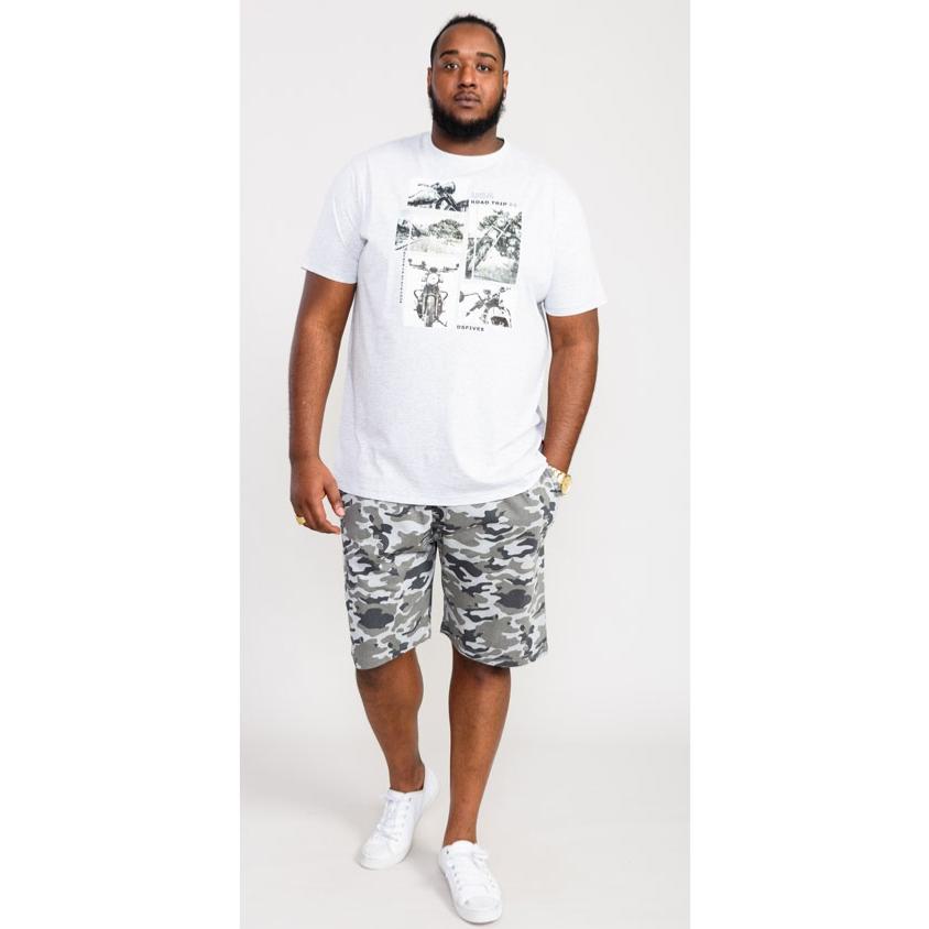 D555 TRAFFORD ROAD TRIP MOTRBIKE PRINT TEE SHIRT GREY MARL