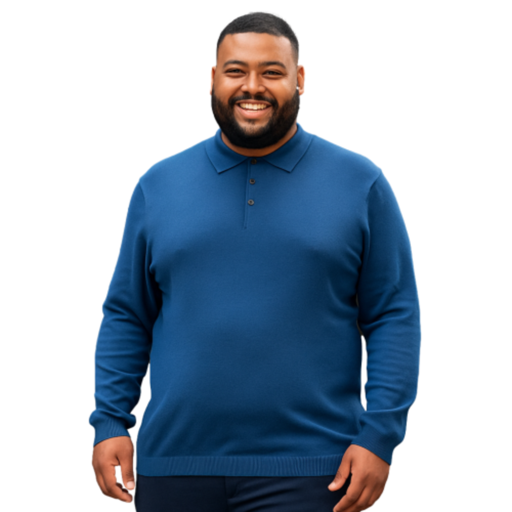 ESPIONAGE LONG SLEEVE KNITTED POLO JUMPER NAVY