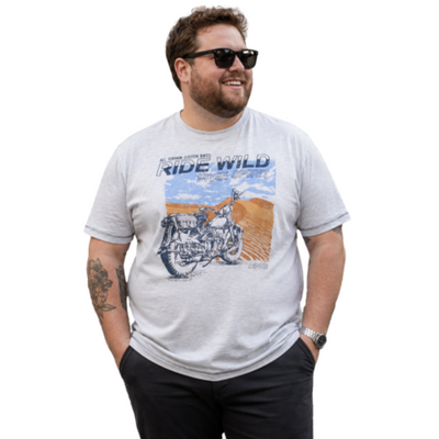 D555 LANGDON RIDE WILD MOTORBIKE PRINT TEE GREY MARL
