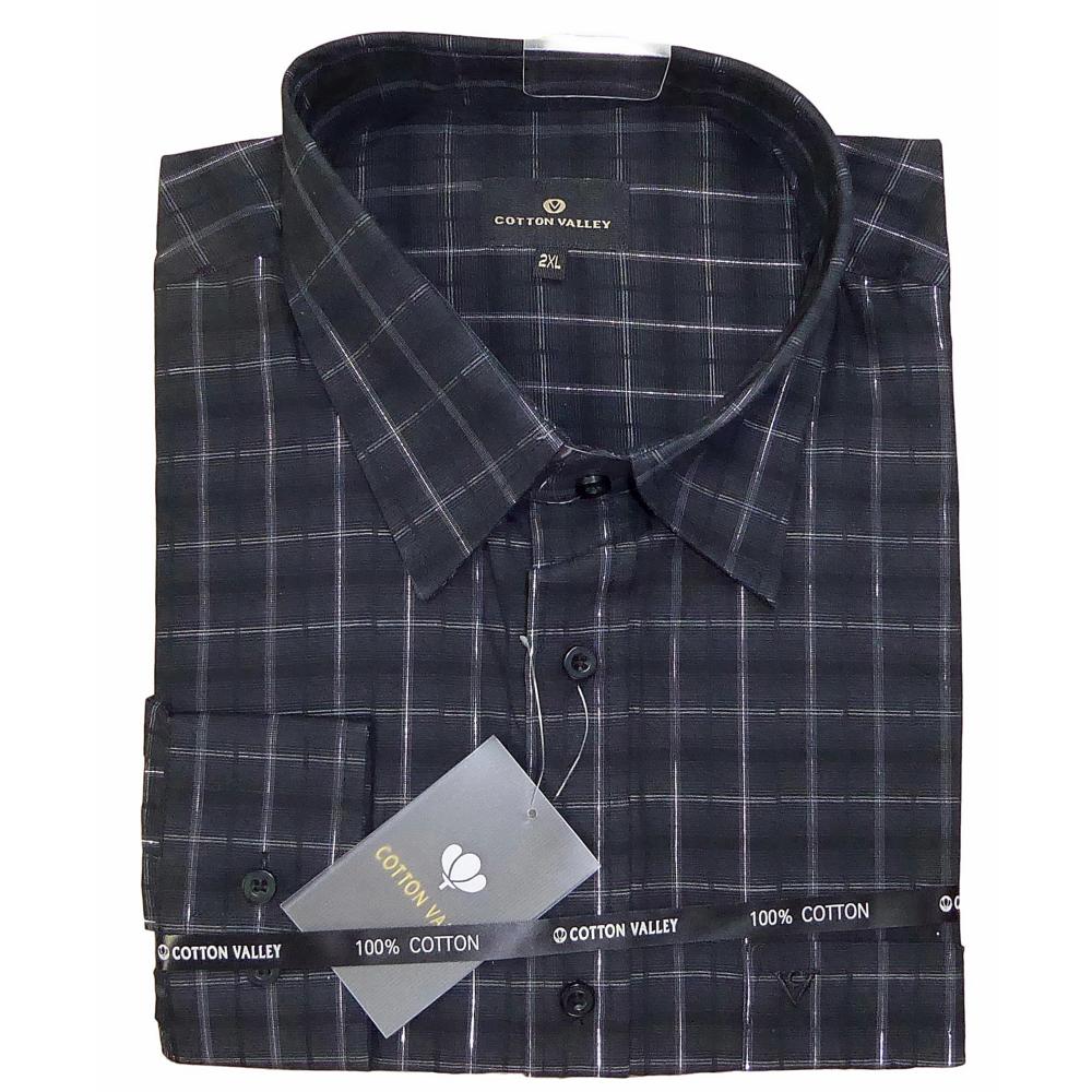 COTTON VALLEY DOBBIE CHECK SHIRT WITH SILVER THREAD DETAIL BLACK