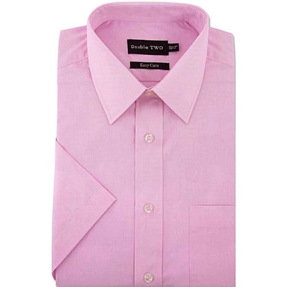 DOUBLE TWO NON-IRON COTTON RICH SHORT SLEEVE SHIRT PINK