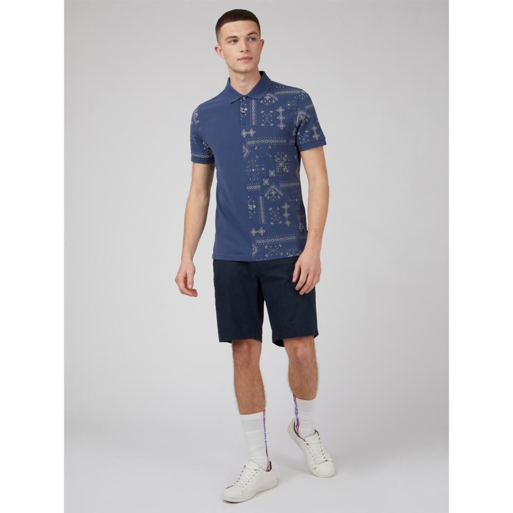 BEN SHERMAN GEO PRINT POLO SHIRT BLUE DENIM