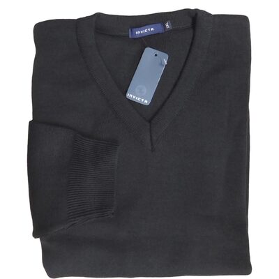 INVICTA PLAIN CLASSIC VEE NECK SWEATER BLACK