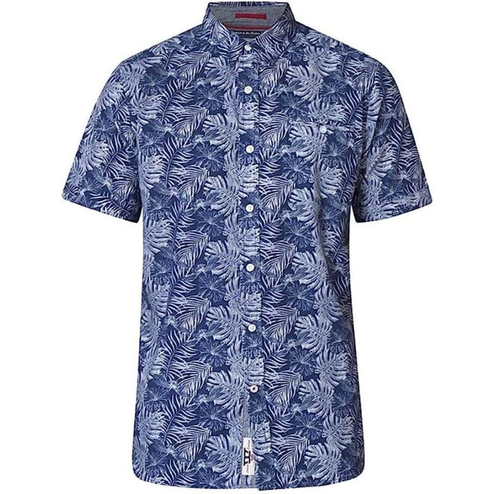 D555 SHELDON LEAF PRINT COTTON SHIRT NAVY