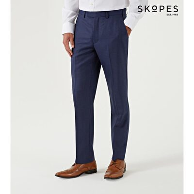 SKOPES BAINES TAILORED CHECK TROUSERS NAVY