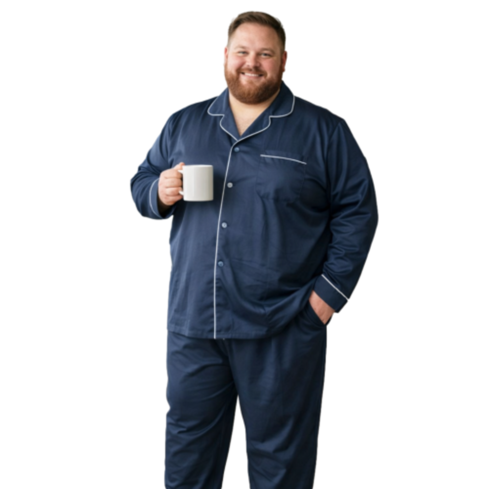 Add this item to a confident, stylish fat white man with a warm smile. The shirt design is clear. The man is standing casually in an cool urban setting with soft natural lighting, looking comfortable and cool. The overall vibe is modern, laid-back, a