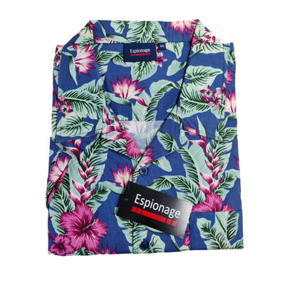 ESPIONAGE HIBISCUS PRINT HAWAIIAN SHIRT WITH REVERE COLLAR