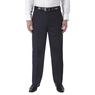 SKOPES WEXFORD FLAT FRONT WOOL BLEND TROUSER WITH ACTIVE FLEX COMFORT WAISTBAND NAVY