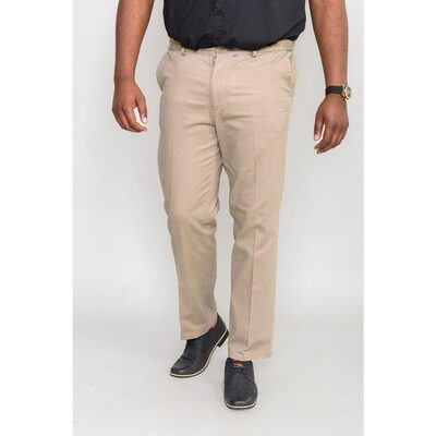 BRUNO BIG MANS CASUAL COTTON CHINO TROUSERS WITH COMFORT STRETCH FIT AND FLEXI-WAIST DARK STONE