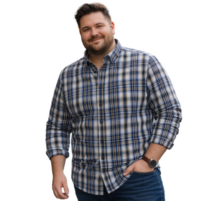 DOUBLE TWO LIFESTYLE MULTI-COLOURED CHECK LONG SLEEVE SHIRT NAVY