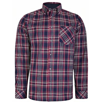 KAM LONG SLEEVE COTTON RICH CHECK PATTERNED SHIRT PLUM KBS6221
