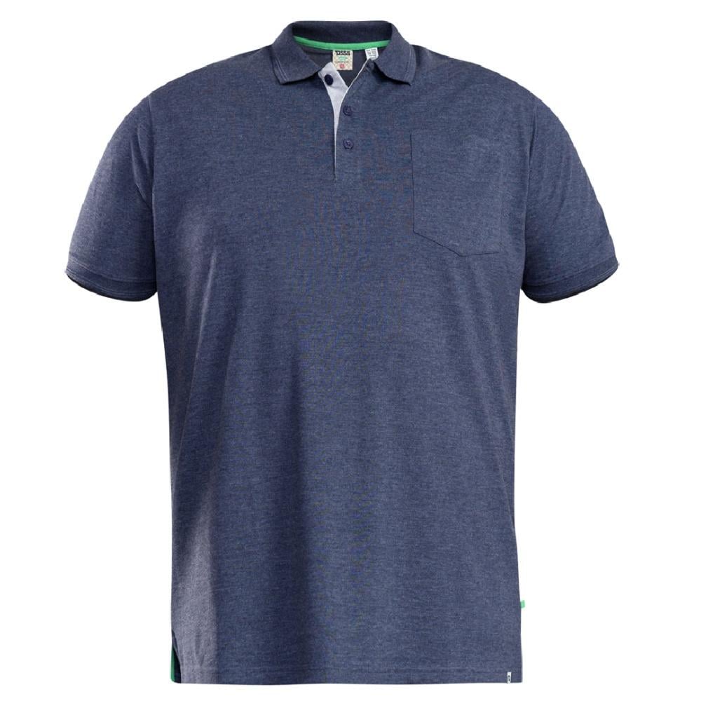 D555 GRANT KINGSIZE COTTON PIQUE POLO WITH POCKET DENIM MARL