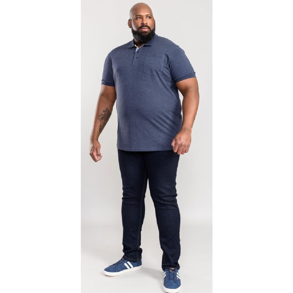 D555 GRANT KINGSIZE COTTON PIQUE POLO WITH POCKET DENIM MARL
