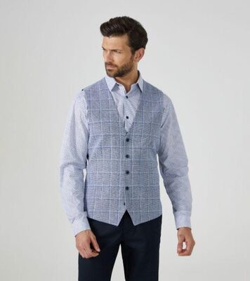 SKOPES LUMIS PALE BLUE CHECK LINEN COTTON WAISCOAT