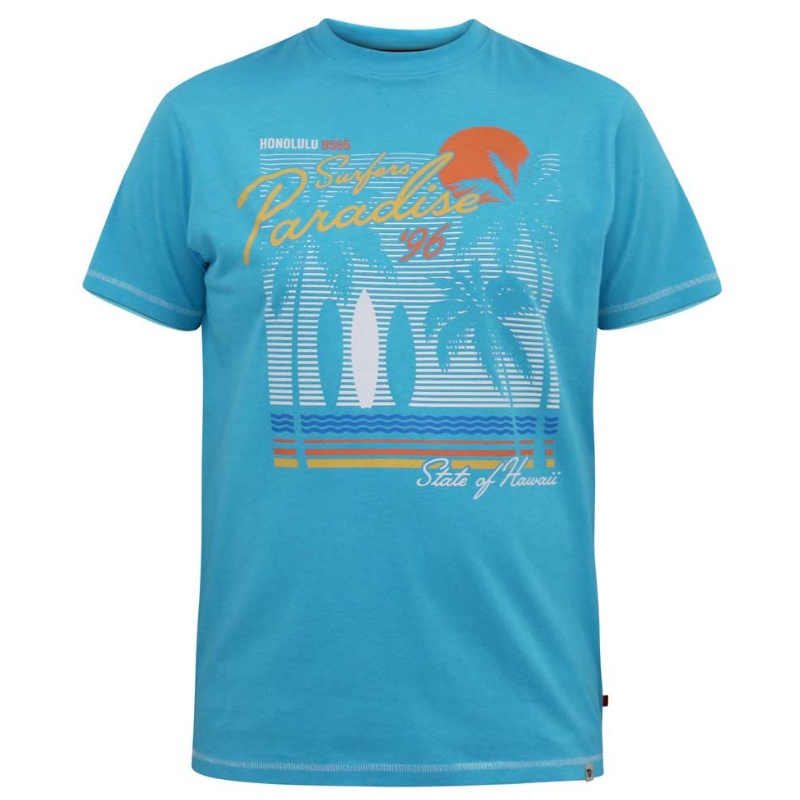 D555 AARON SURFERS PARADISE PRINTED CREW NECK TEE SHIRT TURQUOISE