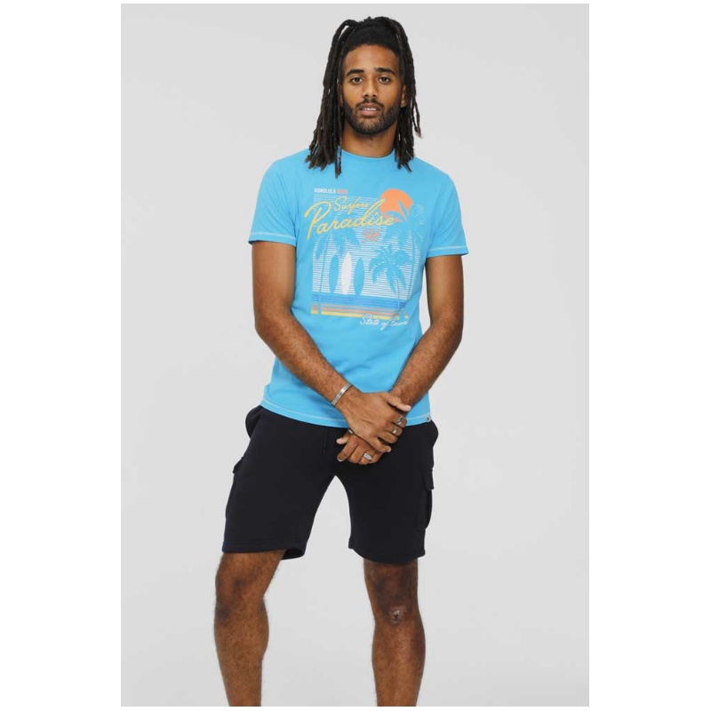 D555 AARON SURFERS PARADISE PRINTED CREW NECK TEE SHIRT TURQUOISE