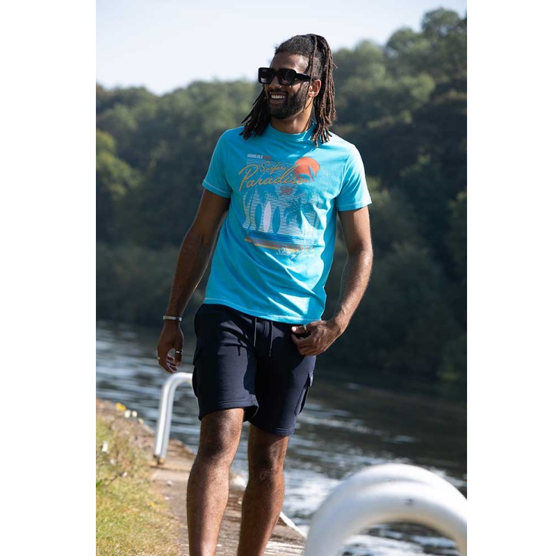 D555 AARON SURFERS PARADISE PRINTED CREW NECK TEE SHIRT TURQUOISE