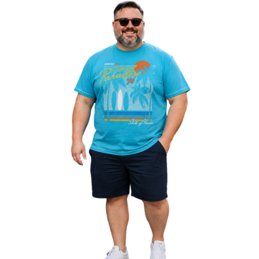 D555 AARON SURFERS PARADISE PRINTED CREW NECK TEE SHIRT TURQUOISE