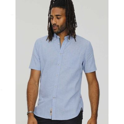 D555 HAZELWOOD LINEN MIX SHORT SLEEVE SHIRT BLUE
