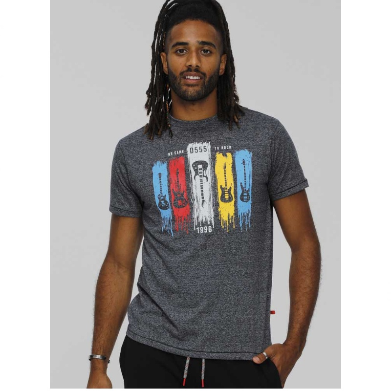 D555 COLBACK GUITAR PRINT CREW NECK T-SHIRT NAVY TWIST