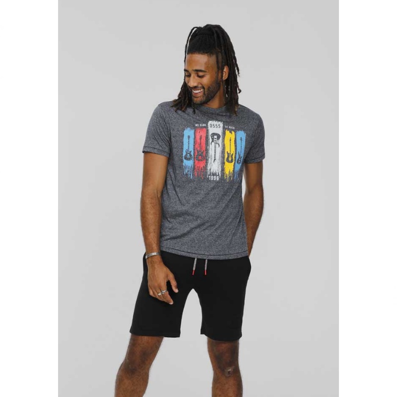 D555 COLBACK GUITAR PRINT CREW NECK T-SHIRT NAVY TWIST
