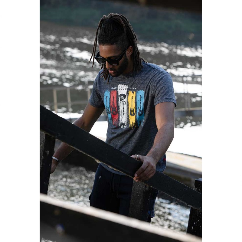D555 COLBACK GUITAR PRINT CREW NECK T-SHIRT NAVY TWIST