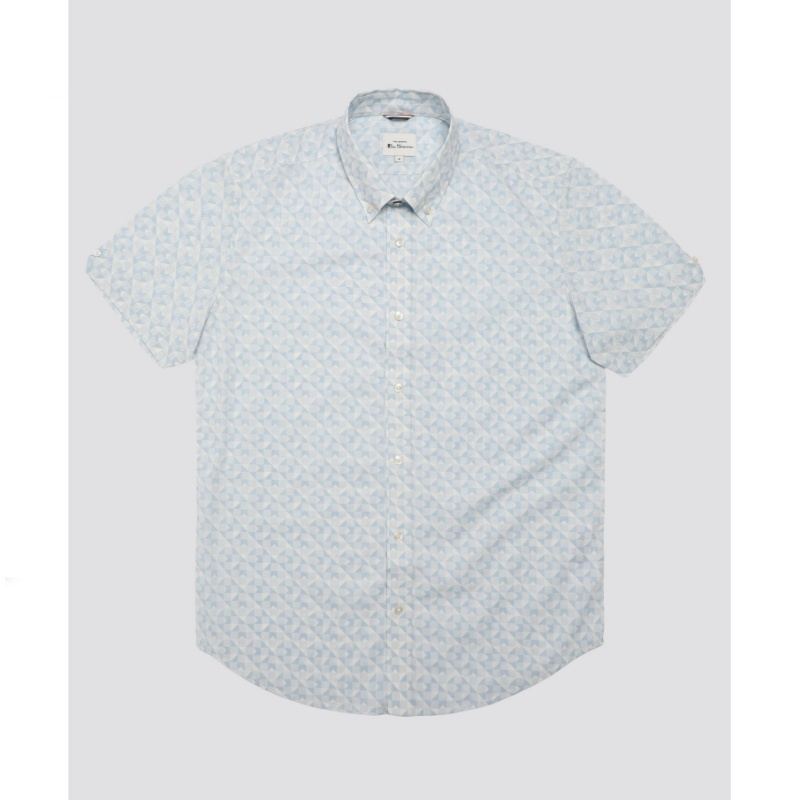 BEN SHERMAN SHORT SLEEVE OPTIC GEO PRINT SHIRT SNOW WHITE