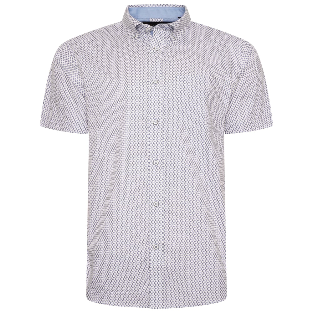 KAM ALL OVER GEO PRINT SHORT SLEEVE SHIRT WHITE / BLUE