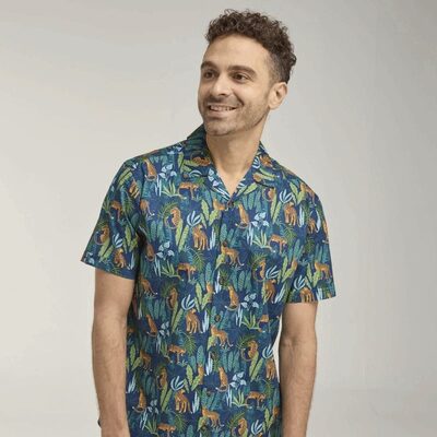 DOUBLE TWO Lifestyle Open Neck Jungle Print Casual Shirt DTLS1212