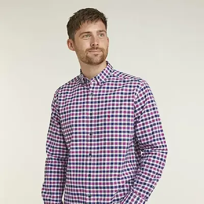 DOUBLE TWO LIFESTYLE LONG SLEEVE CHECK CASUAL SHIRT PLUM
