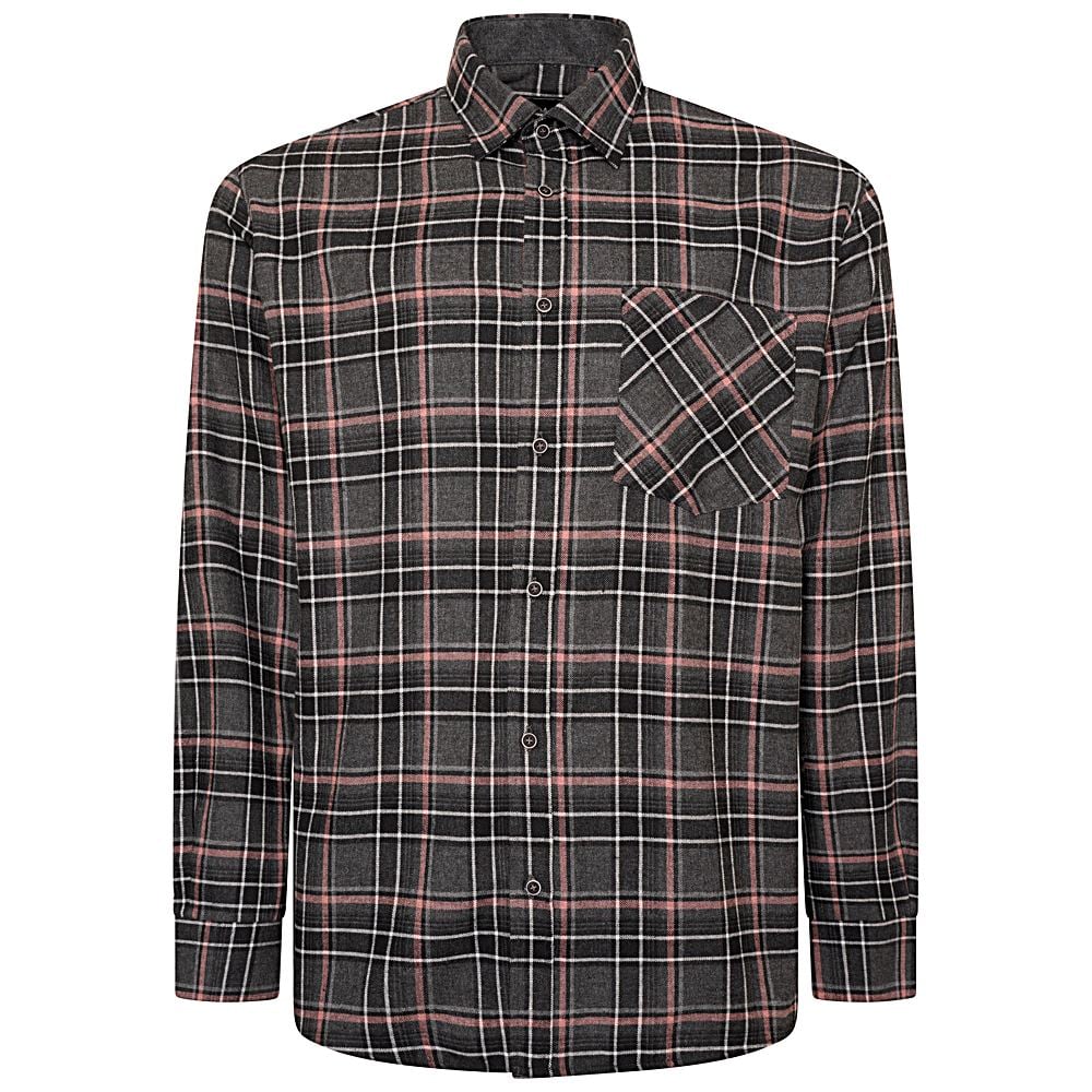 KAM Long Sleeve Flannel Check Shirt CHARCOAL P041