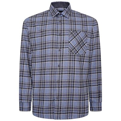 KAM Long Sleeve Flannel Check Shirt Denim P041