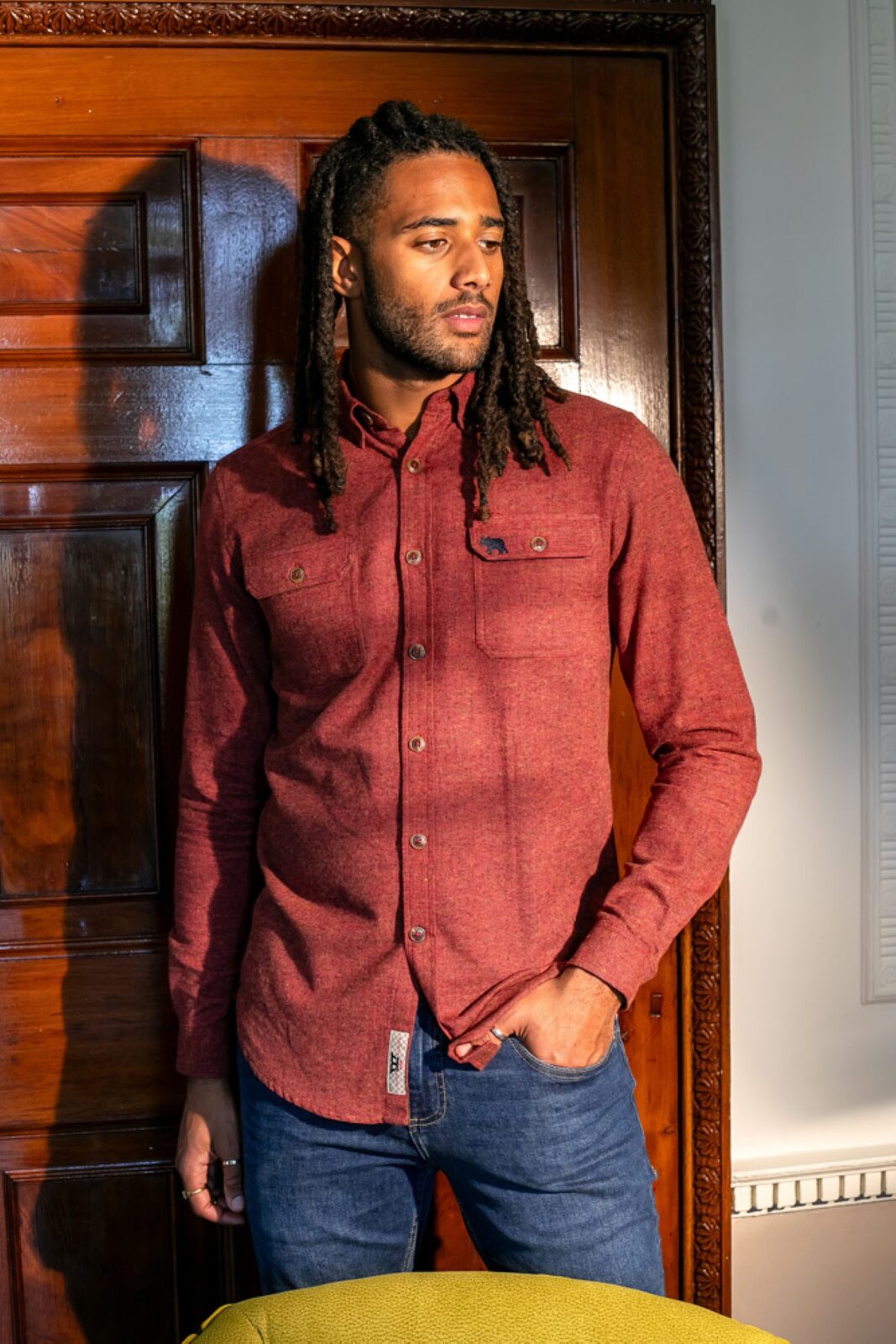 D555 TOBIAS LONG SLEEVE TEXTURED OVERSHIRT WITH TWIN CHEST POCKETS RUST