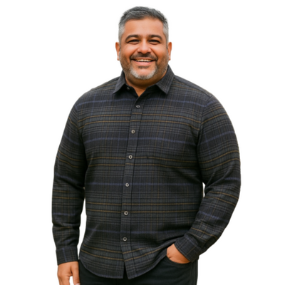DG'S DRIFTER LONG SLEEVE CHECKED BRUSHED SHIRT GIOVANNI CHARCOAL