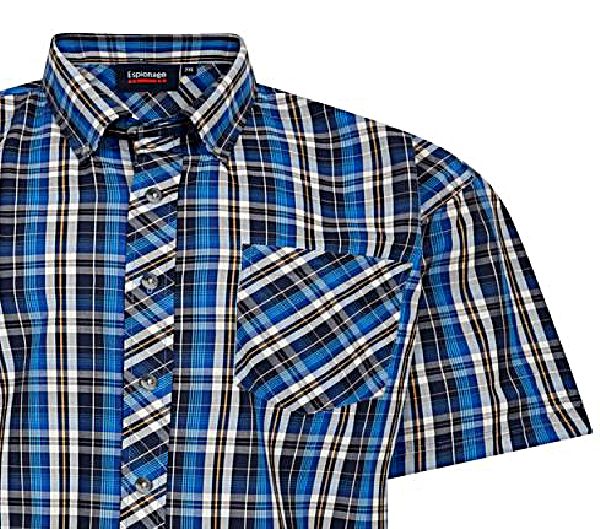 ESPIONAGE BIG MENS SHORT SLEEVE CHECK SHIRT SH422 BLUE