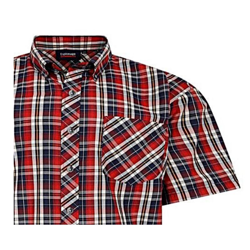 ESPIONAGE BIG MENS SHORT SLEEVE CHECK SHIRT SH422 RED
