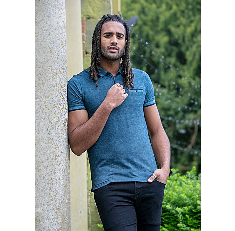 D555 TROY Textured Polo Shirt BLUE 611605