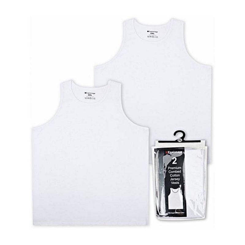 ESPIONAGE BIG MENS TWIN PACK PREMIUM COTTON VESTS