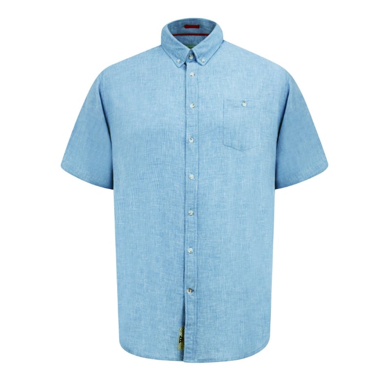 D555 CLARKE Big Mens Linen Mix Short Sleeve Shirt Blue