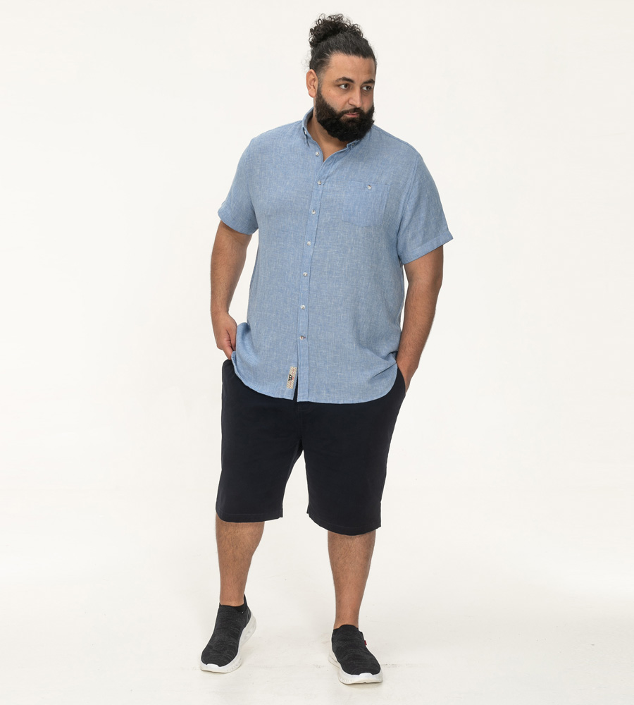 D555 CLARKE Big Mens Linen Mix Short Sleeve Shirt Blue